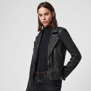 ALL SAINTS Cargo biker leather jacket - black/grey